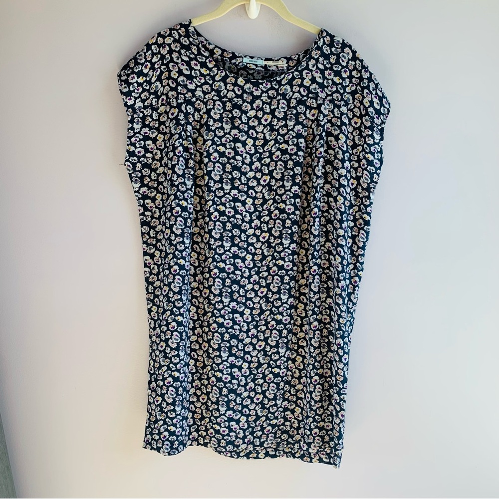 Kimchi Blue Urban Outfitters 100% Silk Tunic Dress Navy Floral Pansies Medium
